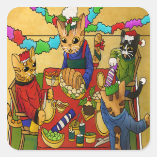 Adesivo Quadrado Gatos Jantados de Natal