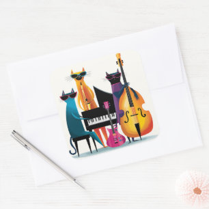Adesivo Quadrado Gatos Músicos de Jazz Legal