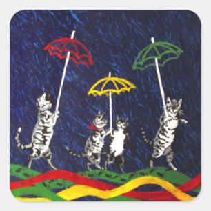 Adesivo Quadrado Gatos na Chuva