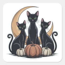 Adesivo Quadrado Gatos Negros Abóbora Lua Whimsigothia Halloween