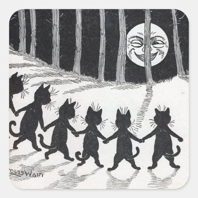 Adesivo Quadrado Gatos Negros Encontrando a Lua por Louis Wain (Frente)