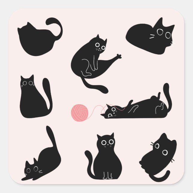 Adesivo Quadrado Gatos Pretos bobos (Frente)