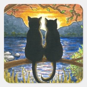 Adesivo Quadrado Gatos pretos do gato 582