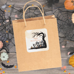 Adesivo Quadrado Gatos Pretos do Halloween, Fantasma Fantasma Bonit