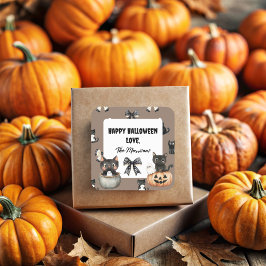 Adesivo Quadrado Gatos segurando fantasmas em sacola preta de prese