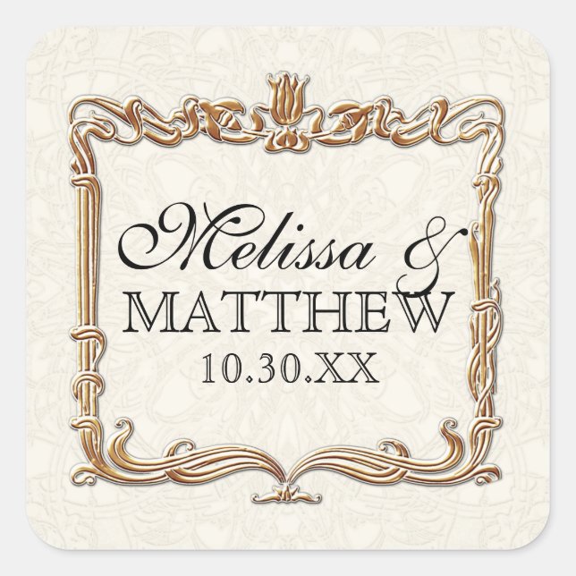 Adesivo Quadrado Gatsby Art Deco Nouveau Lace Faux Dourada Tulip (Frente)