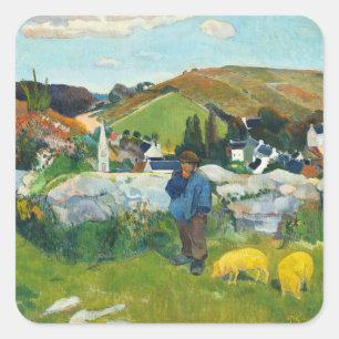 Adesivo Quadrado Gauguin O Porqueiro Cartaz de Arte Rural Vintage