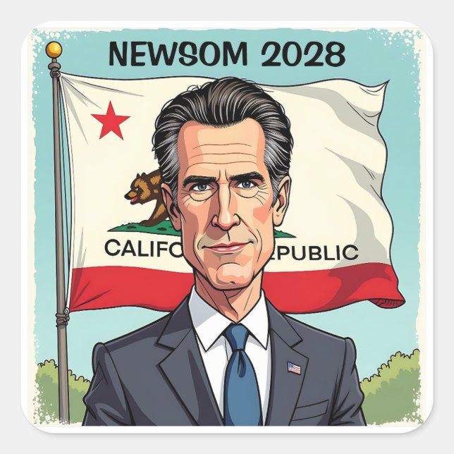 Adesivo Quadrado Gavin Newsom para Presidente Político (Frente)
