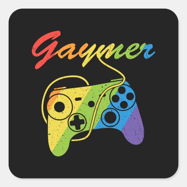 Adesivo Quadrado Gaymer | Controlador de jogos Rainbow | Jogos (Frente)