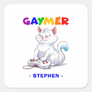 Adesivo Quadrado Gaymer - Gato de Jogos Arco-Íris com Console   LGB