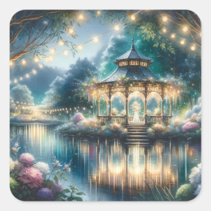 Adesivo Quadrado Gazebo do Jardim Encantado Reflexo do Crepúsculo