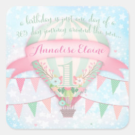 Adesivo Quadrado GC Hot Air Balloon First Birthday Sticker