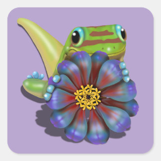 Adesivo Quadrado Gecko com Zinnia