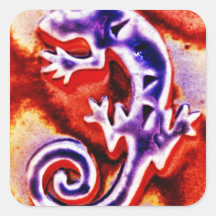 Adesivo Quadrado Geco alaranjado roxo azul Funky do lagarto do
