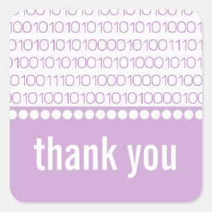 Adesivo Quadrado Geek Chic Binary Code Obrigado Stickers, Purple