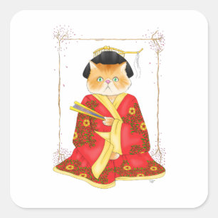 Adesivo Quadrado Geisha Cat Stickers
