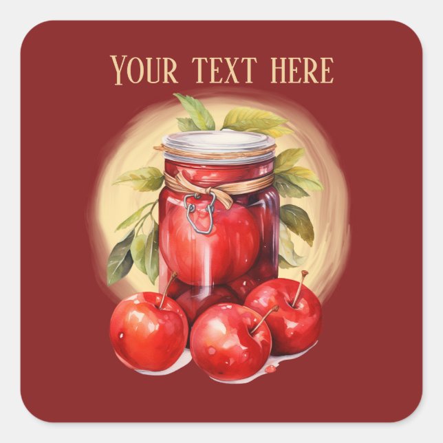 Adesivo Quadrado Geleia de maçã branca adiciona texto (Frente)