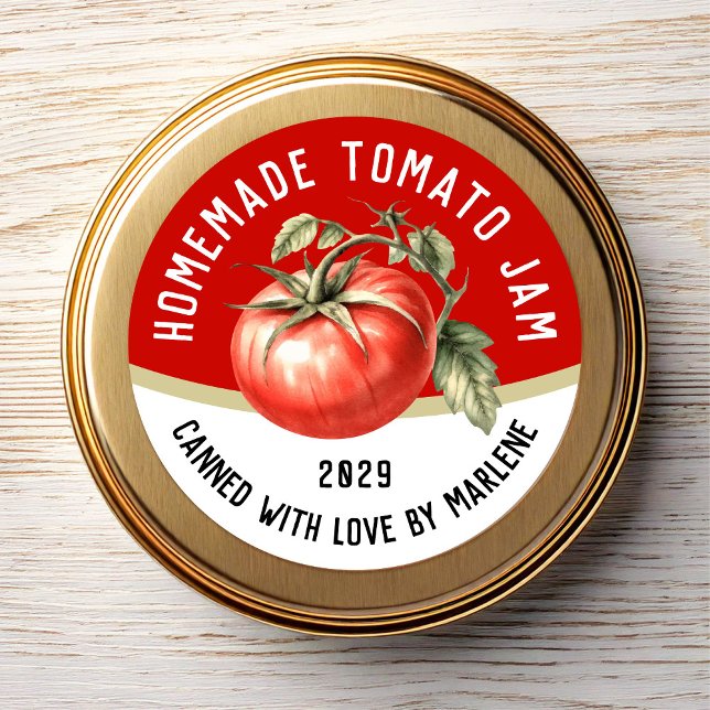 Adesivo Quadrado Geléia de tomate caseira comestível com tomate ver (Criador carregado)