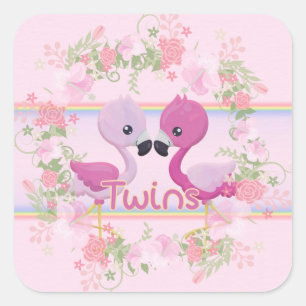 Adesivo Quadrado Gêmeos do flamingo para os bebés