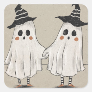 Adesivo Quadrado Gêmeos Fantasmas Amigáveis do Halloween
