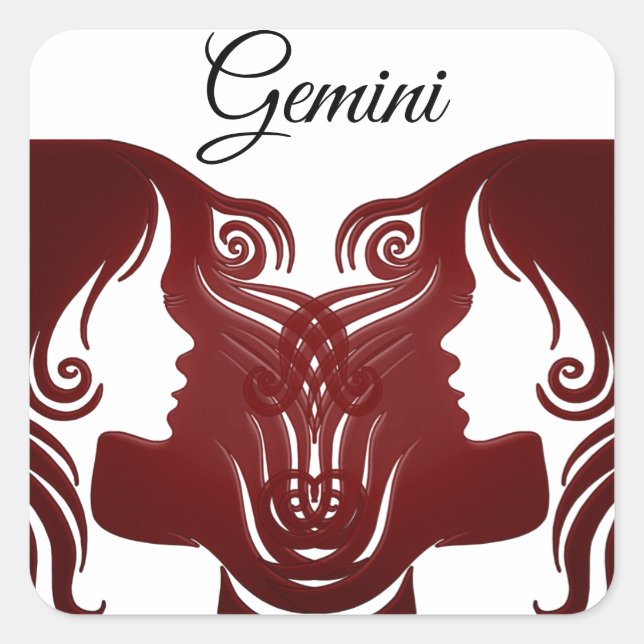 Adesivo Quadrado Gemini gêmeos Sinal de Horoscópio Zodiac (Frente)