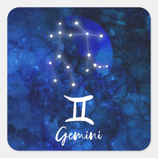 Adesivo Quadrado Gemini Zodiac Constelação Azul Galáxia Celestial (Frente)