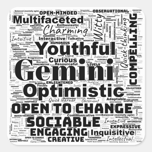 Adesivo Quadrado Gemini Zodiac Word Cloud Inspiration (Frente)