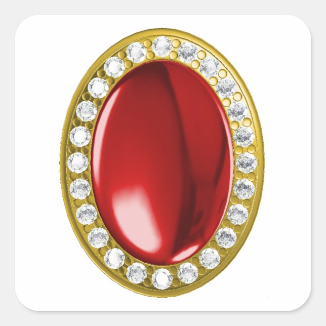 Adesivo Quadrado Gemstone vermelho com diamantes (Frente)
