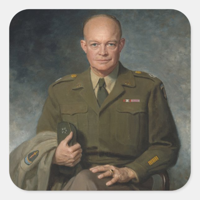 Adesivo Quadrado General Dwight Eisenhower 5 Star - Retrato Pintado (Frente)