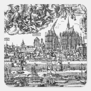 Adesivo Quadrado General View of Cologne, 1531 (gravura) (b/w pho