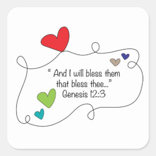 Adesivo Quadrado Gênesis 12:3 Bíblia cristã Bênção cardíaca