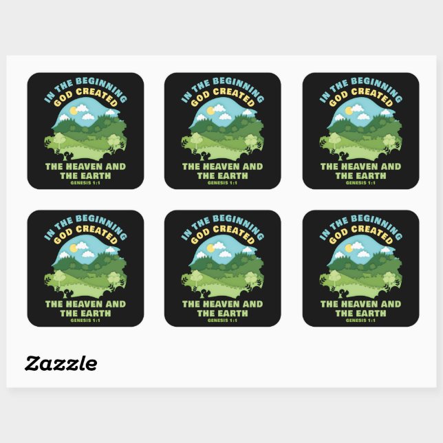 Adesivo Quadrado Gênesis 1:1 no DEUS inicial Criado - Fé (Folha)