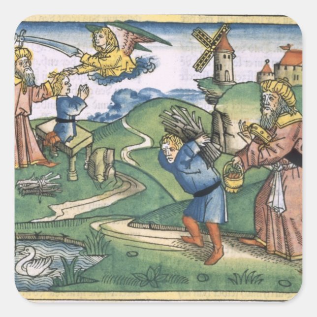Adesivo Quadrado Genesis 21 1-14 Abraão está oferecendo Isaac, para (Frente)