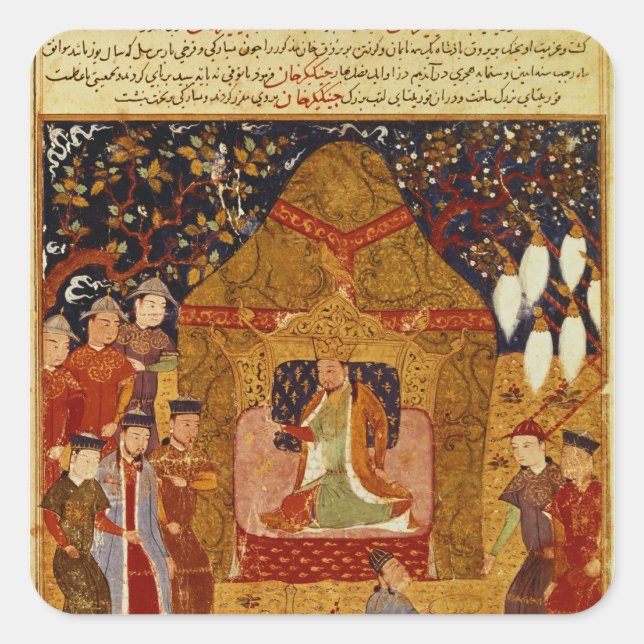 Adesivo Quadrado Genghis Khan em sua tenda por Rashid al-Din (Frente)