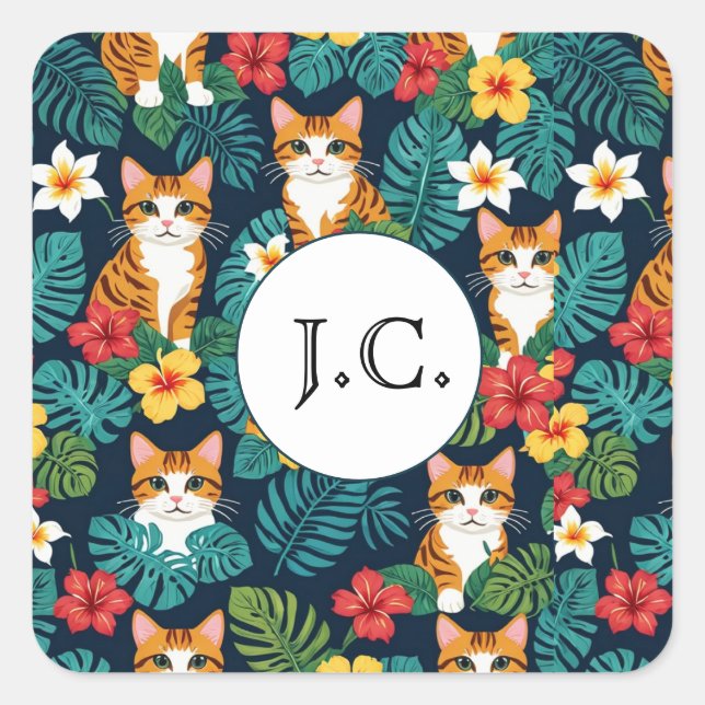 Adesivo Quadrado Gengibre tropical com estilo de camisa havaiana Ca (Frente)