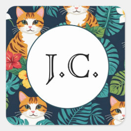 Adesivo Quadrado Gengibre tropical com estilo de camisa havaiana Ca