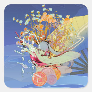 Adesivo Quadrado Genshin Impact Kamisato Ayaka Flores Desenho Anime