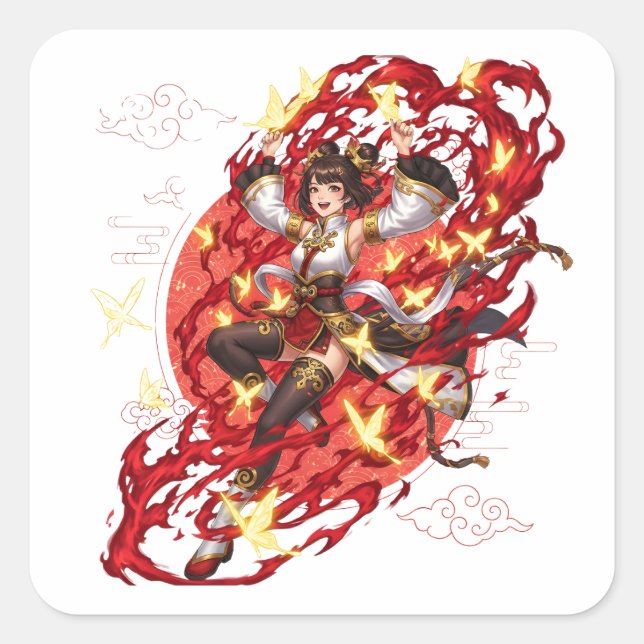 Adesivo Quadrado Genshin Impact Xiangling Pyro Anime Sticker - Liyu (Frente)