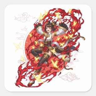 Adesivo Quadrado Genshin Impact Xiangling Pyro Sticker de Anime - L