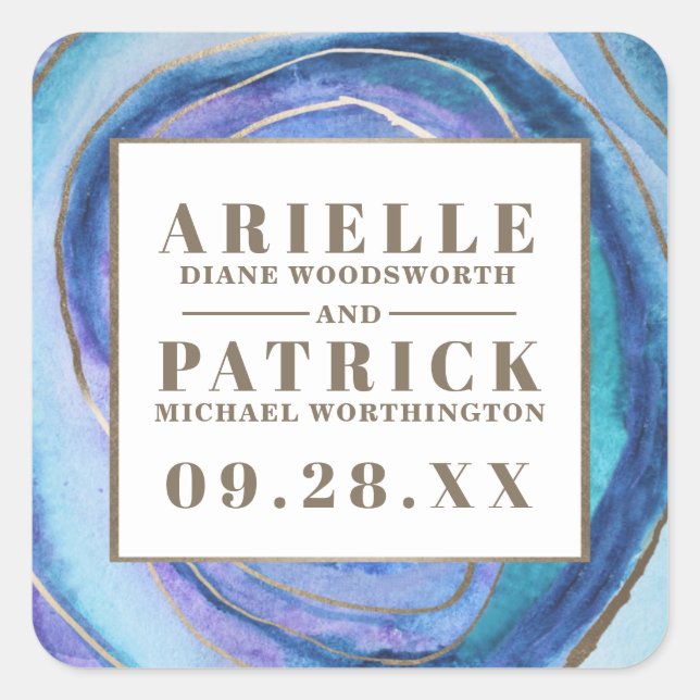 Adesivo Quadrado Geode Agate Gemstone Casamento Favor Stickers (Frente)