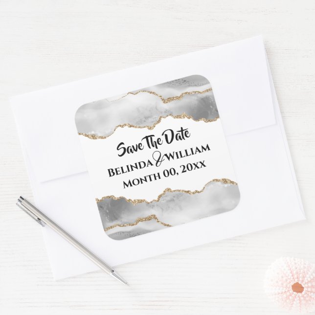 Adesivo Quadrado Geodo falso ouro branco casais casados (Envelope)