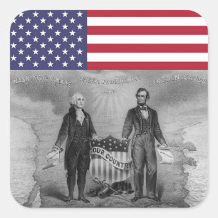 Adesivo Quadrado George Washington Abraham Lincoln American Flag