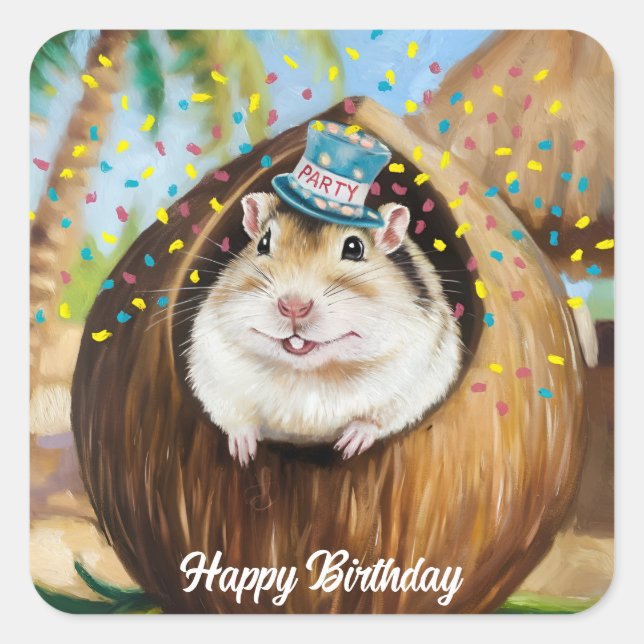 Adesivo Quadrado Gerbil mongol em coco (Frente)