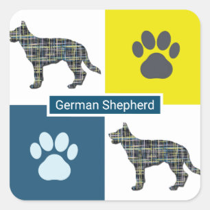 Adesivo Quadrado German shepherd Cachorro e Pata Praça Y&B