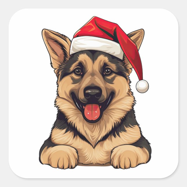 Adesivo Quadrado German shepherd de Natal Festivo (Frente)