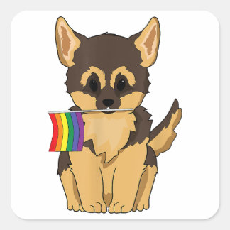 Adesivo Quadrado German shepherd do Orgulho LGBT Cachorro arco-íris