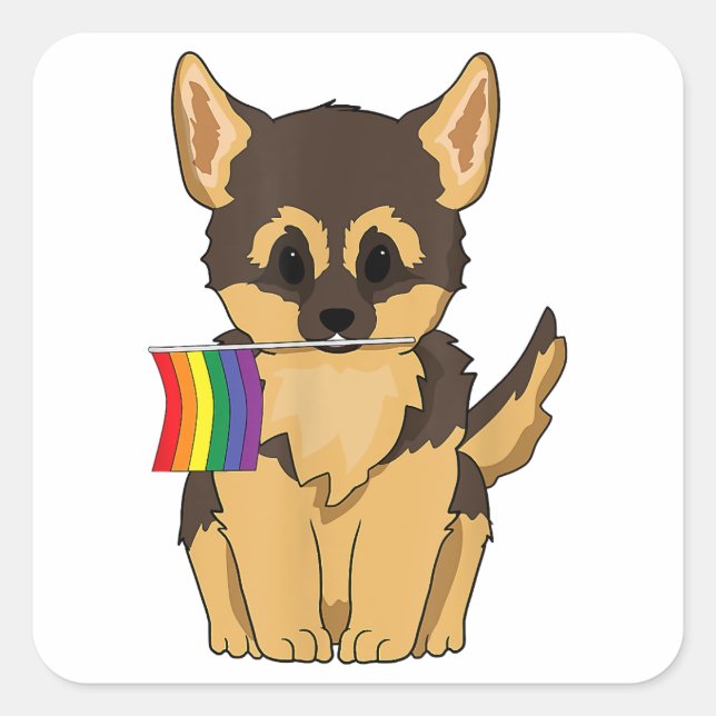 Adesivo Quadrado German shepherd do Orgulho LGBT Cachorro arco-íris (Frente)
