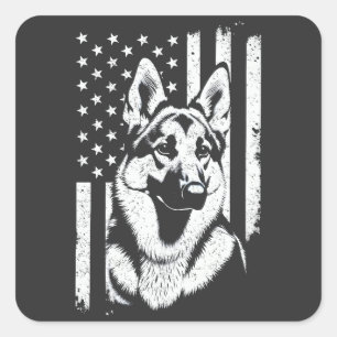 Adesivo Quadrado German shepherd Dog USA American Flag 4 De Julho