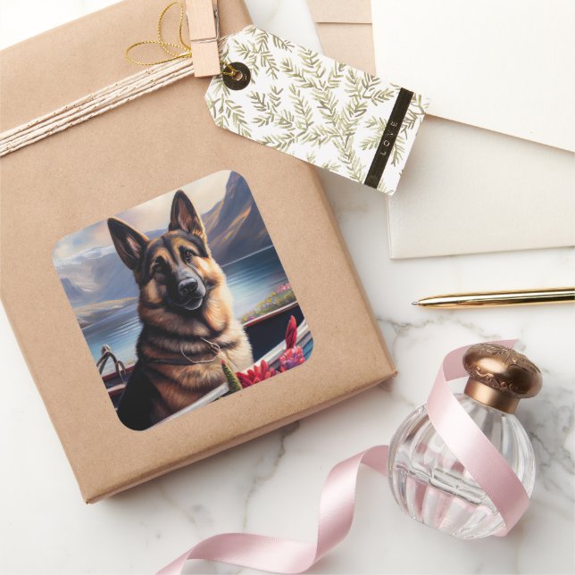 Adesivo Quadrado German shepherd em um remo: Uma aventura cênica (Presentear)