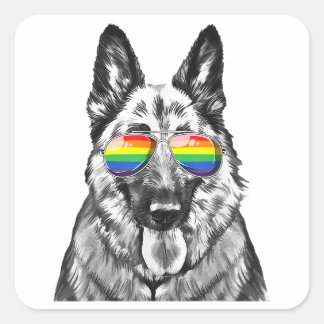 Adesivo Quadrado German shepherd Engraçado Orgulho gay Sinalizador